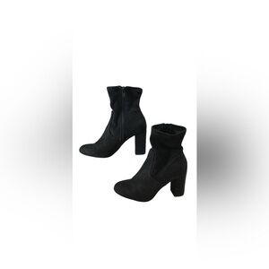 Candies Boots Womens 7.5 Ankle
Booties Block Heels Black Faux Suede
Side Zipper